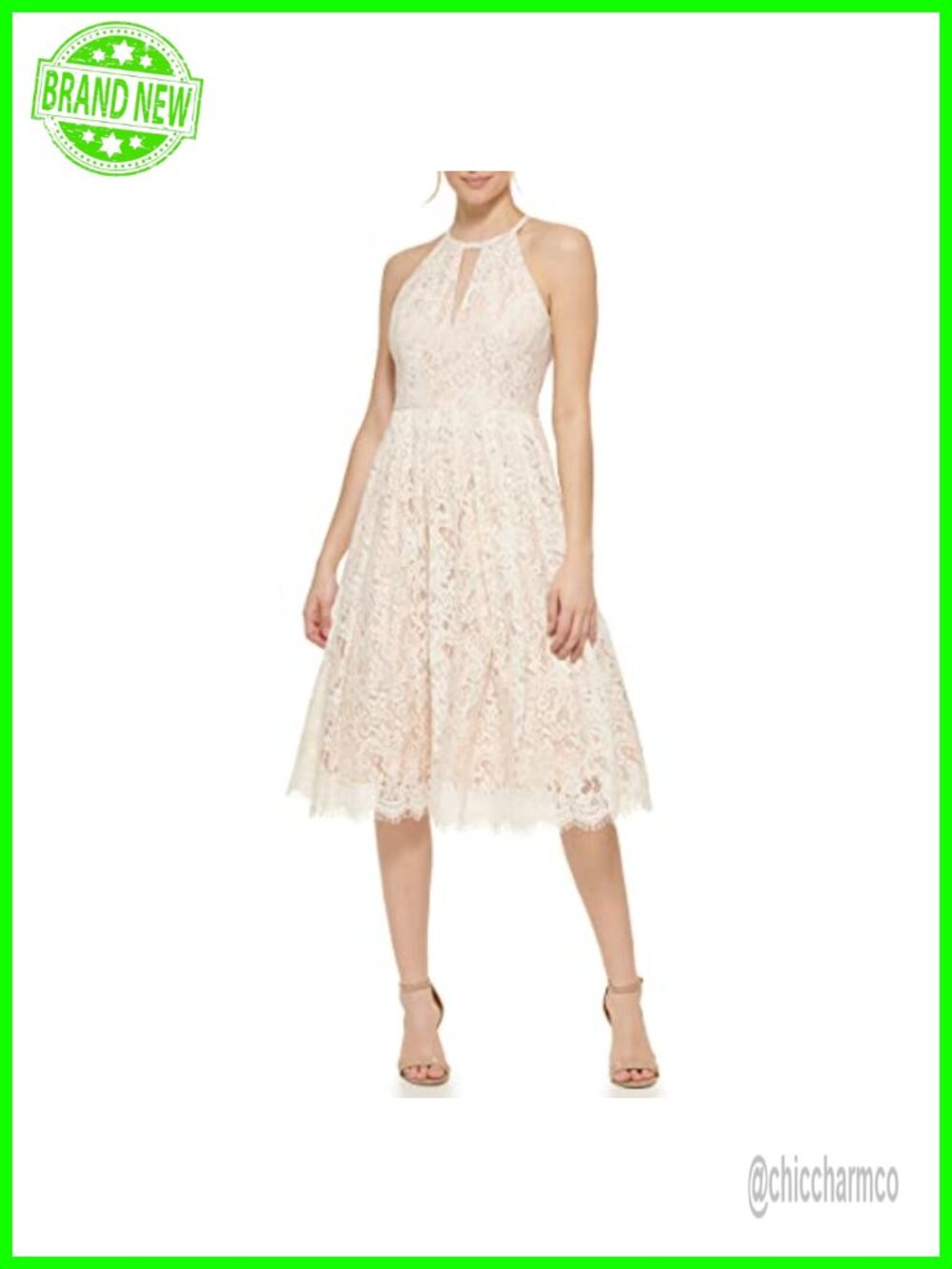 Midi Fit and Flare Sleeveless Halter Neck Lace Floral Dress